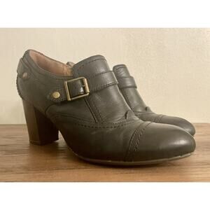 Women’s Clarks Indigo Ankle Bootie Buckle Block Heel Black Leather Zip Size 7.5